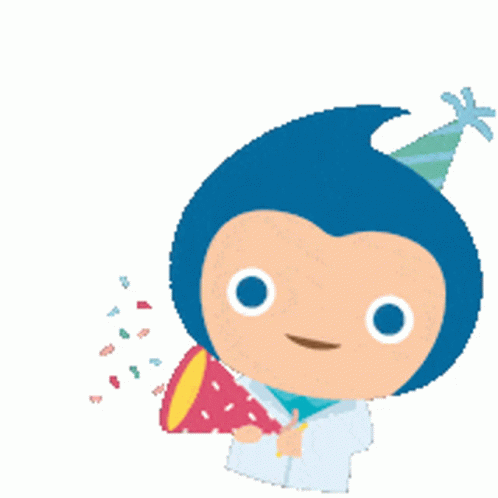 Animated Kid Happy With Falling Confetti GIF