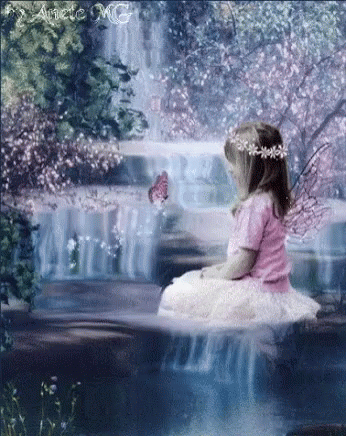 Animated Kid Sitting On Moving Water GIF