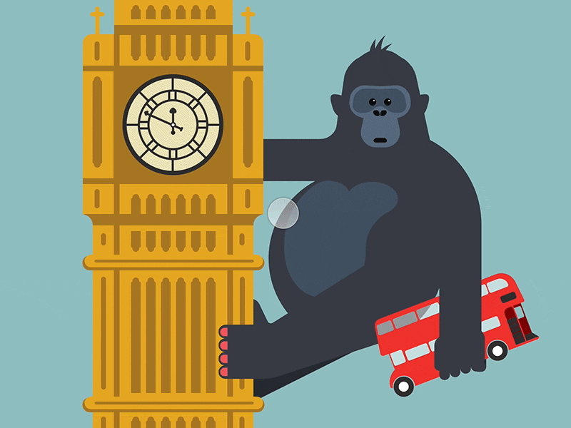 Animated King Kong Hanging On Top Of Building GIF