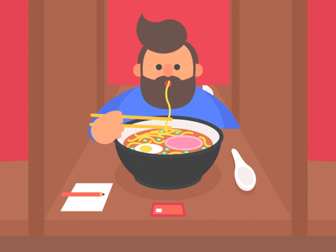 Animated Man Enjoying His Ramen Noodles GIF