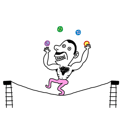 Animated Man Rope Balance While Joggling GIF