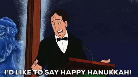 Animated Man Saying Happy Hanukkah GIF