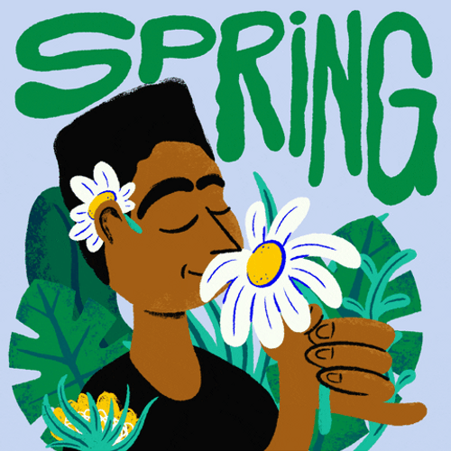 Animated Man Smelling The Flower Happy Spring GIF
