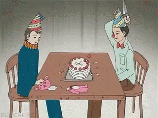 Animated Man Stabbing A Cake GIF
