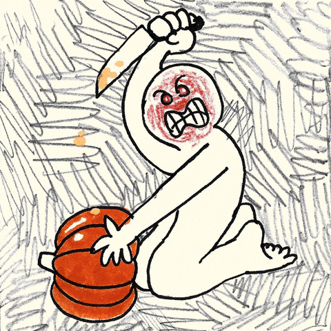 Animated Man Stabbing A Pumpkin GIF
