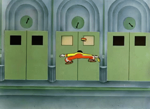Animated Man Trying To Ride Elevator GIF