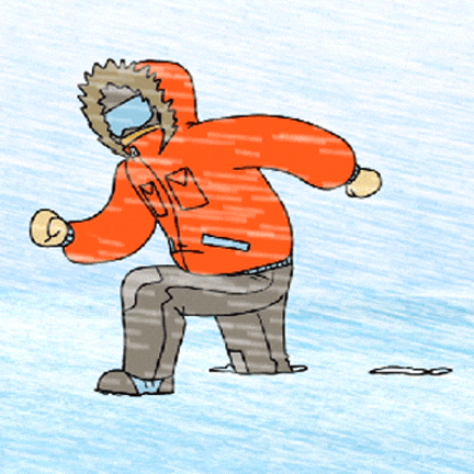 Animated Man Walking Amid Bomb Cyclone GIF