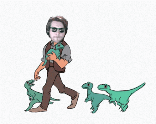 Animated Man With Four Young Indoraptor GIF