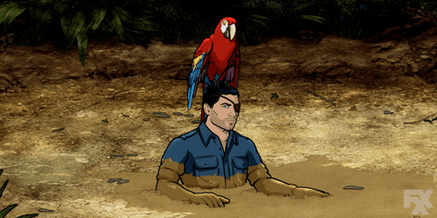 Animated Man With Parrot On Head In Quicksand GIF