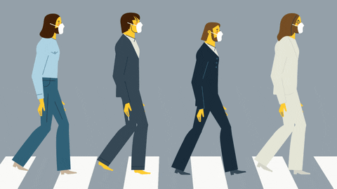 Animated Masked Beatles Band Crossing The Road GIF