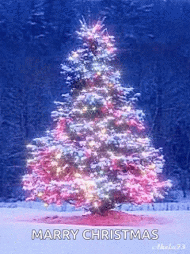 Animated Merry Christmas Swirling Christmas Tree GIF