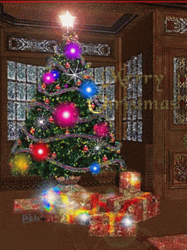Animated Merry Christmas Sparkling Christmas Lights GIF