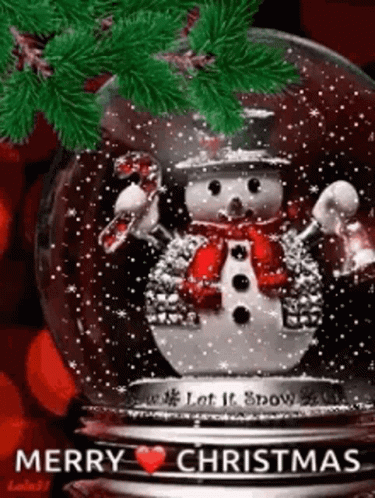 Animated Merry Christmas Snowman Globe GIF