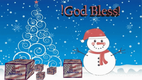 Animated Merry Christmas Snowman God Bless GIF