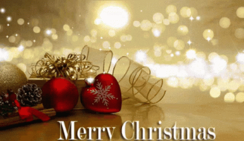 Animated Merry Christmas Golden Flashing Lights GIF