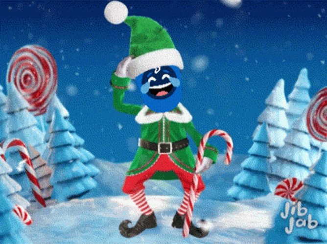 Animated Merry Christmas Dancing Blue Elf GIF
