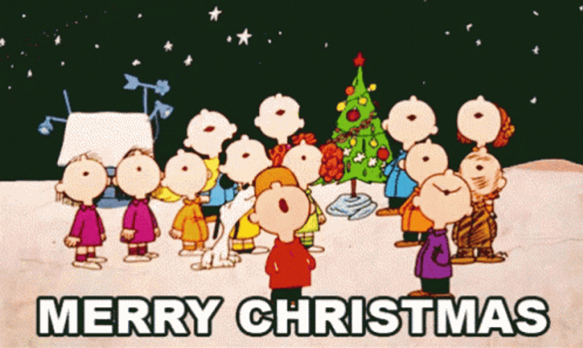 Animated Merry Christmas Peanuts Choir Singing GIF
