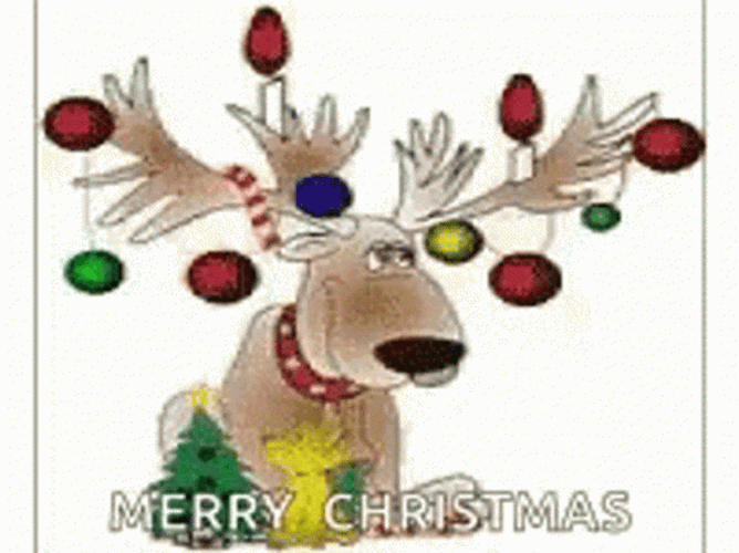 Animated Merry Christmas Reindeer Christmas Lights GIF