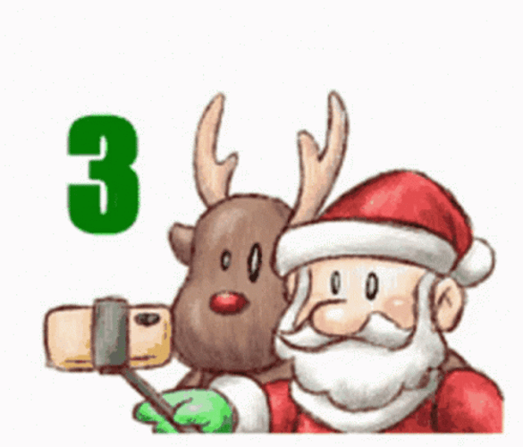 Animated Merry Christmas Santa Claus Rudolph Selfie GIF