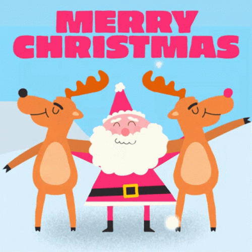 Animated Merry Christmas Santa Reindeers Dancing GIF