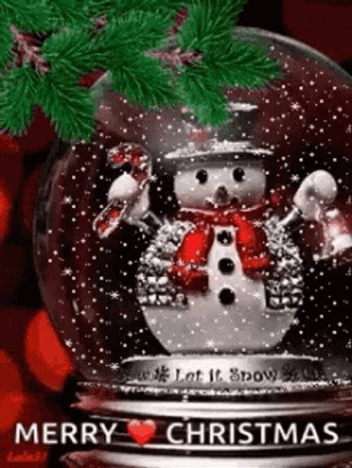 Animated Merry Christmas Snowman Globe GIF