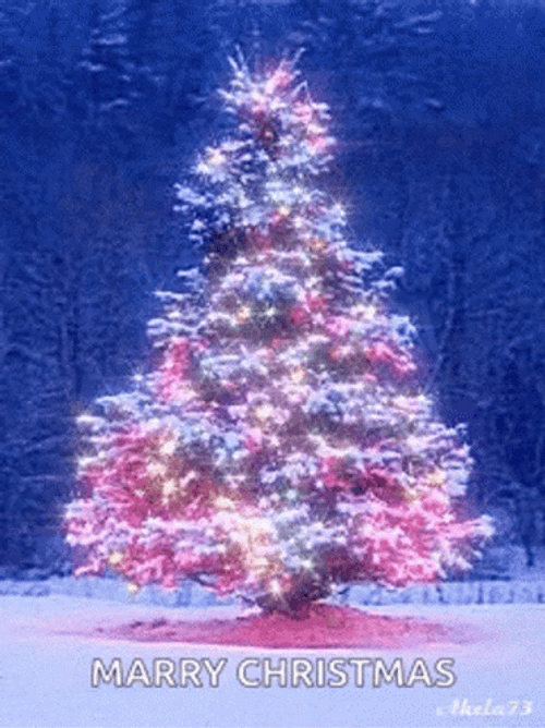 Animated Merry Christmas Swirling Christmas Tree GIF