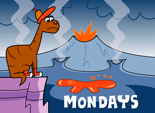 Animated Monday Erupting Volcano Anxious Dinosaur GIF