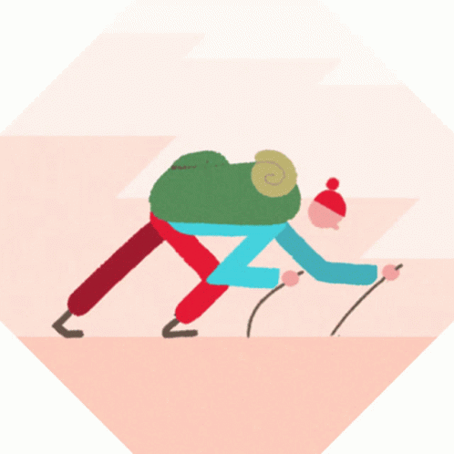 Animated Mountain Climbers On Pink Hue GIF