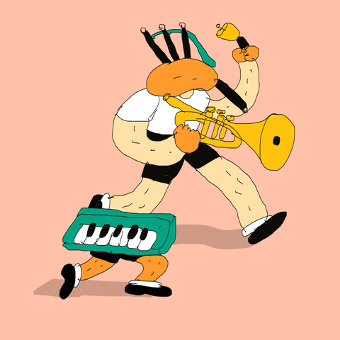 Animated Music Band Carrying Bugle GIF