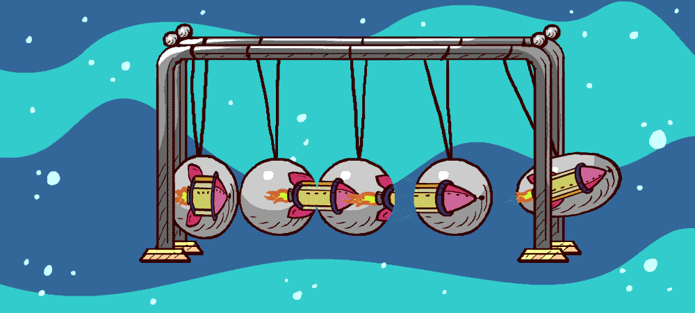 Animated Newton Pendulum With Missile GIF