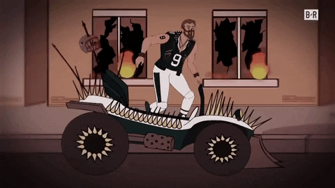 Animated Nick Foles Riding Pointy Vehicle GIF