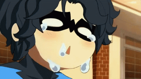 Animated Nightwing Tearing Up GIF