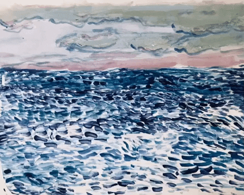 Animated Ocean Waves With Flying Birds GIF