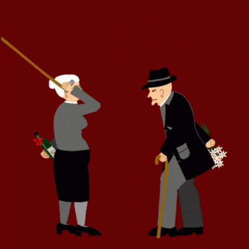 Animated Old Men Fighting With Cane GIF