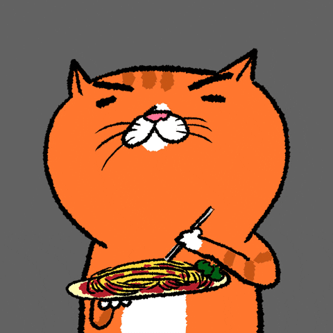 Animated Orange Cat Eat Noodle GIF