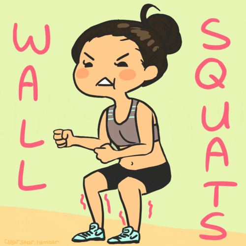 Animated Painful Wall Squats GIF