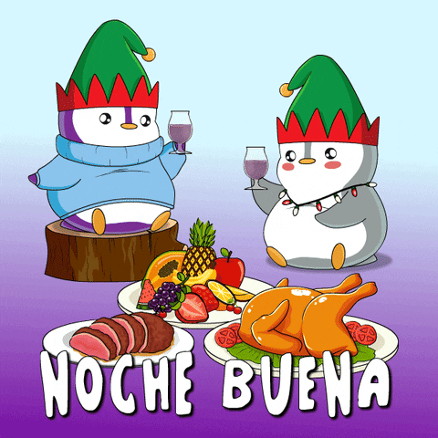 Animated Penguin Eating For Noche Buena Christmas Eve GIF