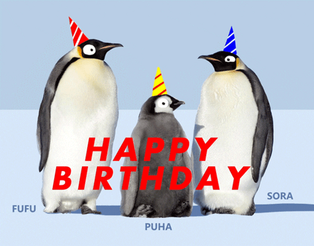 Animated Penguin Family Happy Birthday GIF