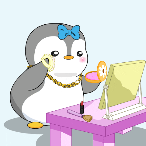 Animated Penguin Getting Ready Putting Blush On GIF