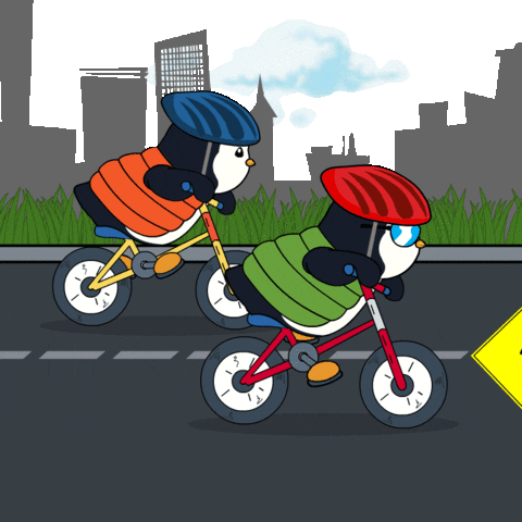 Animated Penguin Riding Bike On Highway GIF