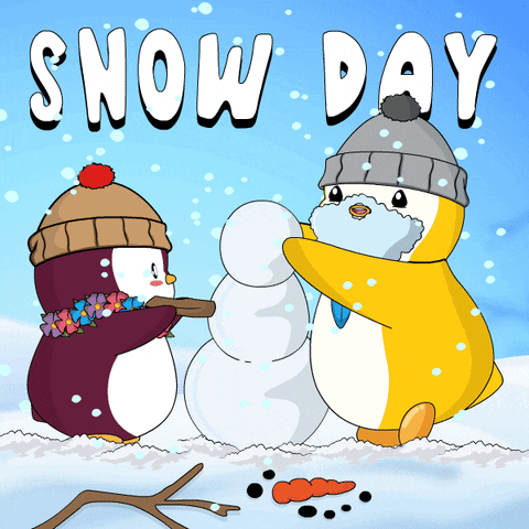 Animated Penguins Making Snow Man Enjoying Snow Day GIF