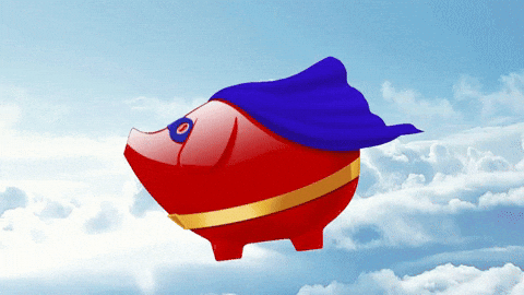 Animated Pig Flies Wearing Blue Cape GIF