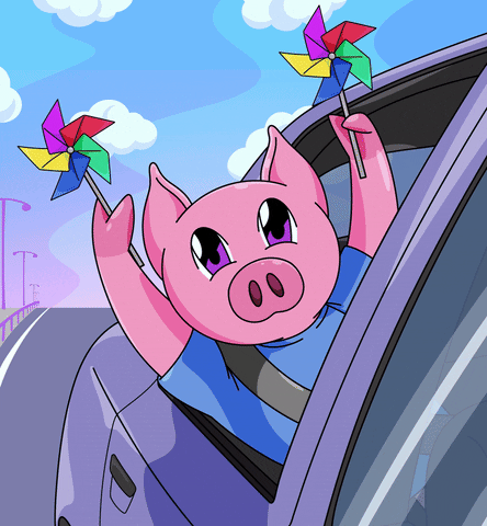 Animated Pig Outside Car Window GIF