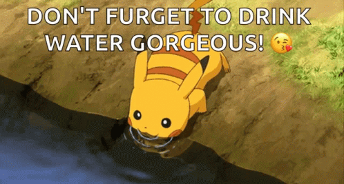 Animated Pikachu Pokemon Drinking Water GIF
