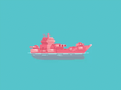 Animated Pink Warship Sailing GIF