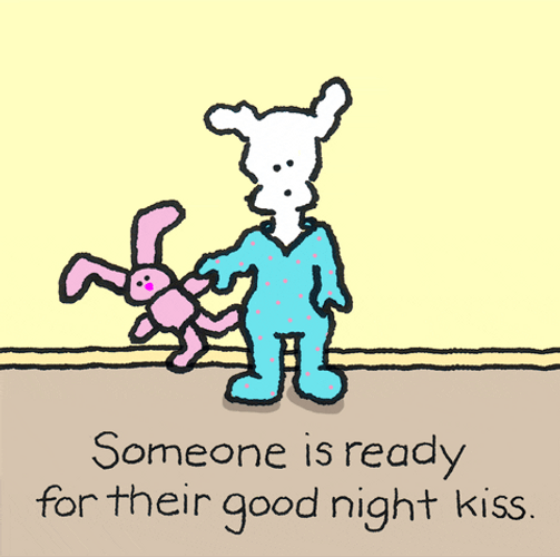 Animated Puppy Giving Bunny Good Night Kiss GIF