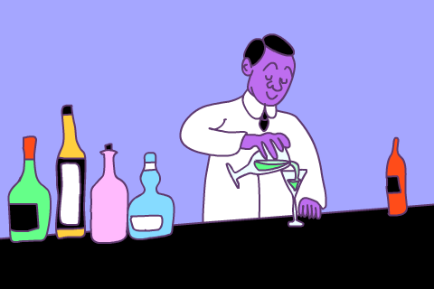 Animated Purple Bartender Mixing Drinks GIF