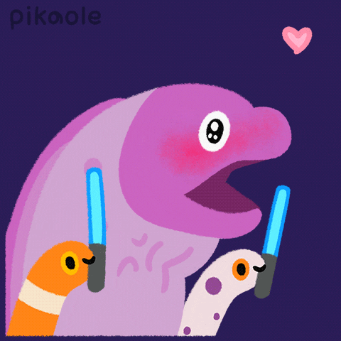 Animated Purple Eel Releasing Hearts GIF