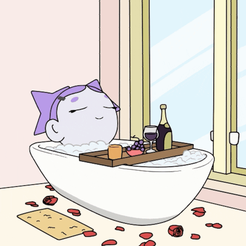 Animated Purple Haired Girl Bath Time GIF