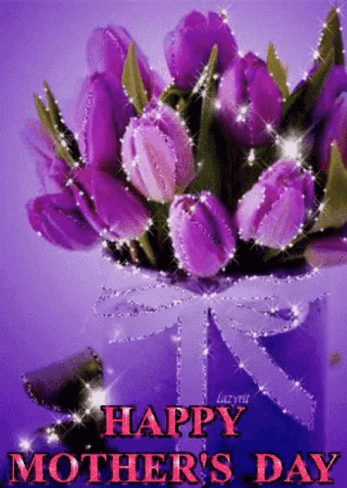 Animated Purple Tulips Flowers Happy Mothers Day GIF